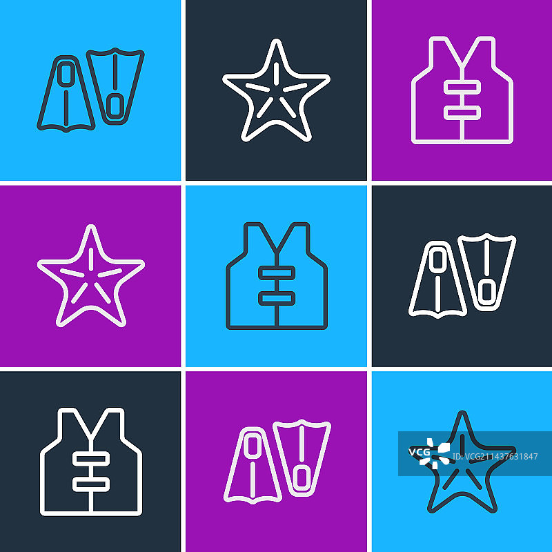 线条橡胶脚蹼和救生衣图片素材