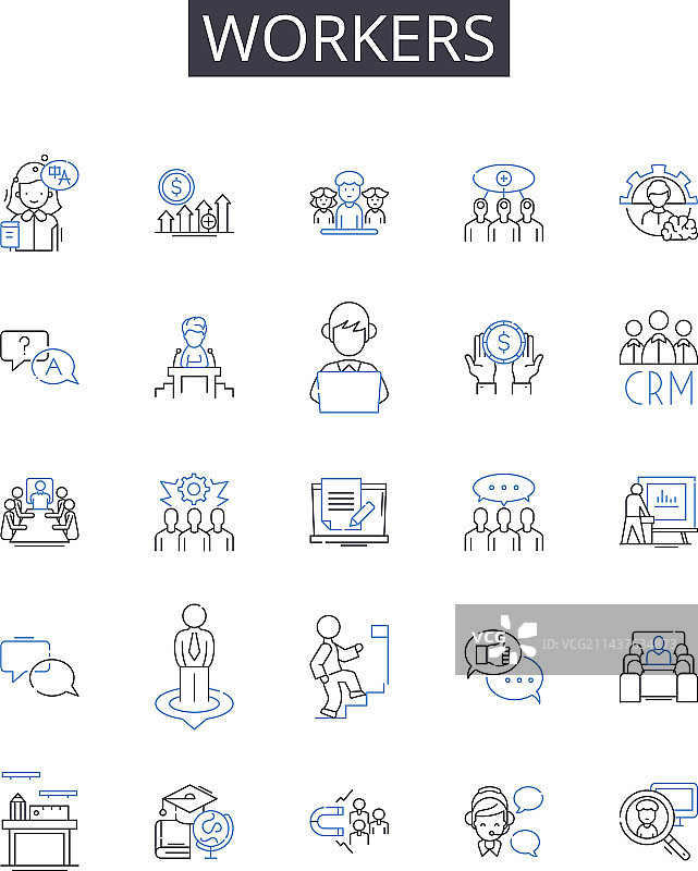 工人线性图标合集：员工与职员图片素材