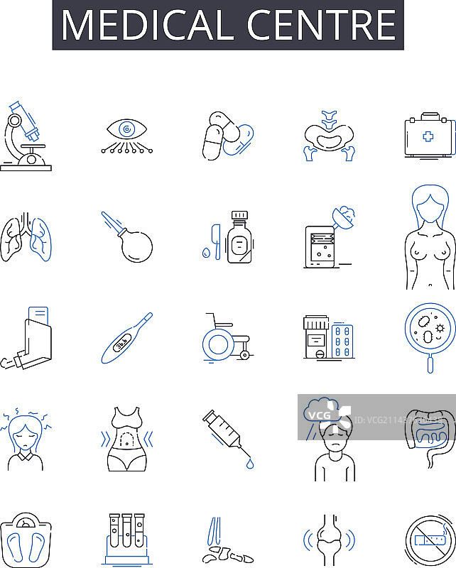 医疗中心线性图标集合图片素材