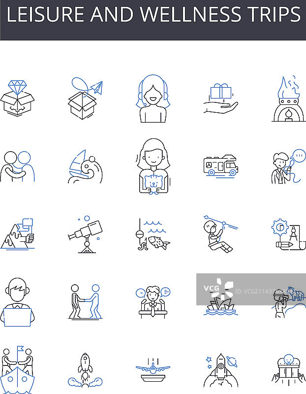 休闲与健康旅行线性图标合集图片素材