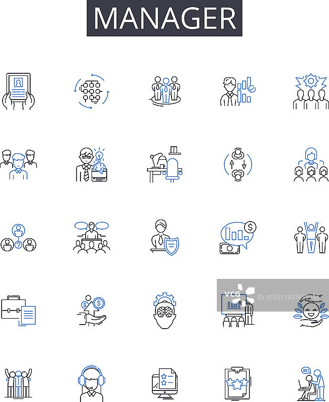 经理线性图标集合：评估测量图片素材