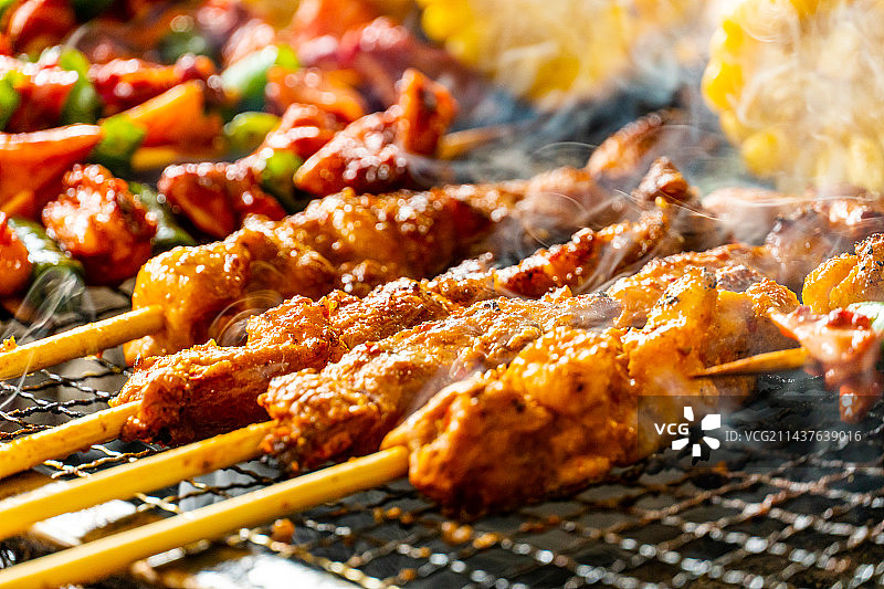 户外露营烧烤烤羊肉串图片素材