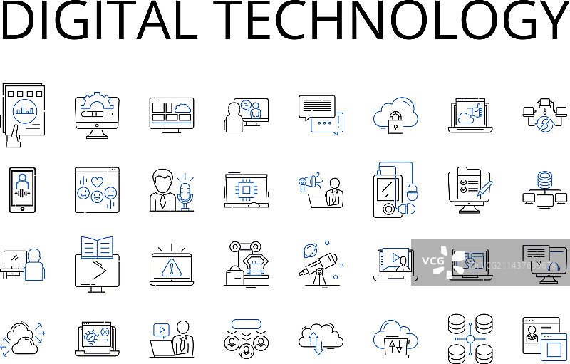 电脑数位科技线性图标合集图片素材