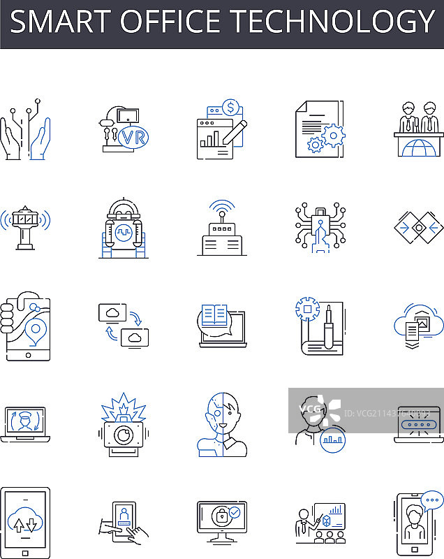 智能办公技术线性图标合集图片素材