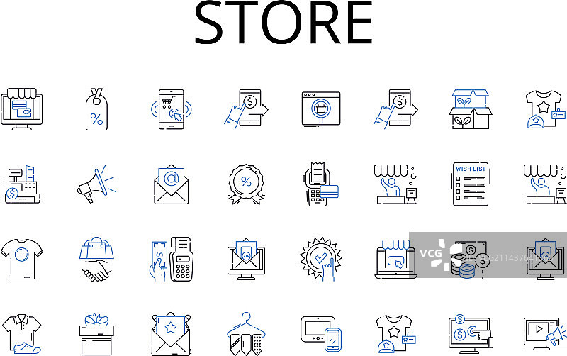 店铺线性图标集合：商店精品店图片素材