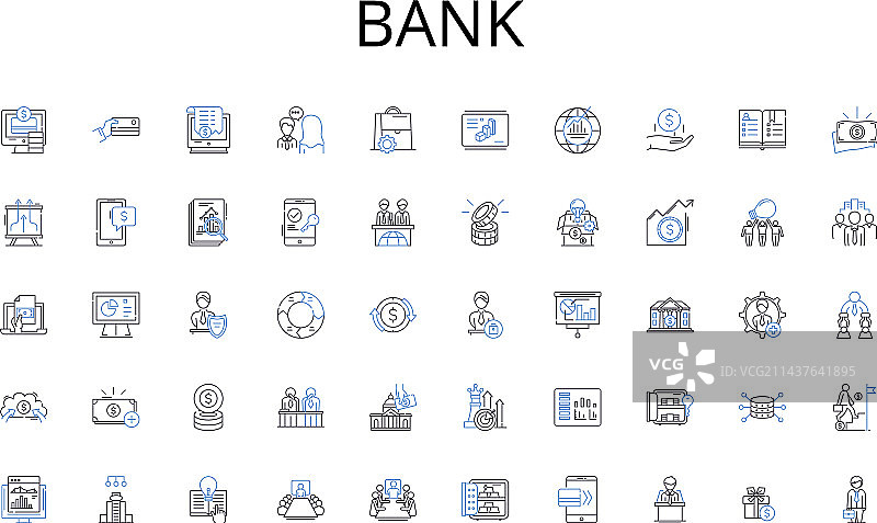 银行线性图标合集：续订庆典图片素材