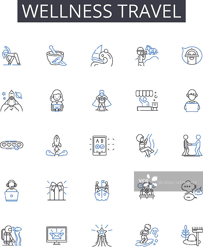 健康旅行线性图标合集，生态旅游图片素材