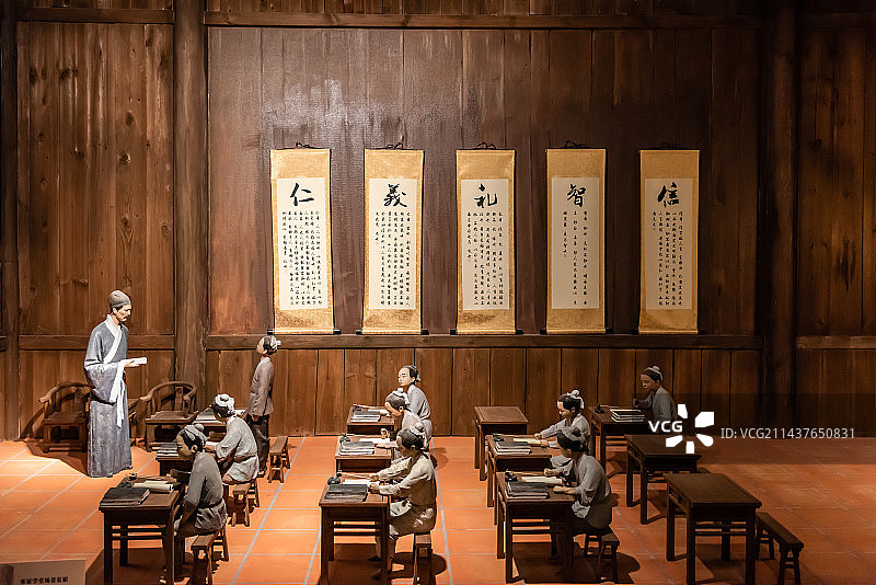 中国古代私塾学堂人物模型图片素材