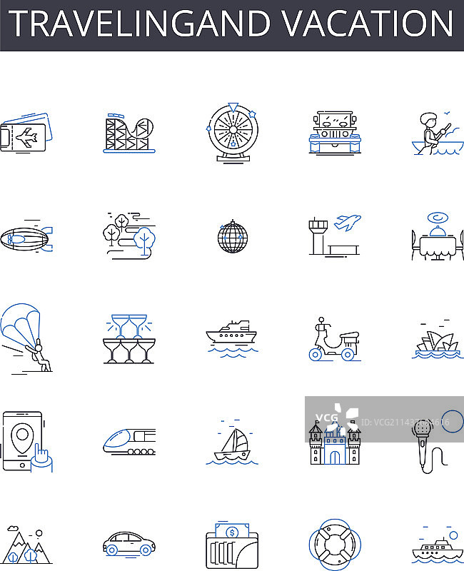 旅行和度假线性图标合集图片素材