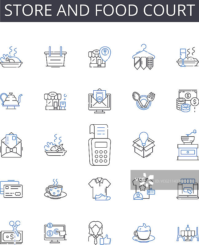商店和美食广场线性图标合集图片素材
