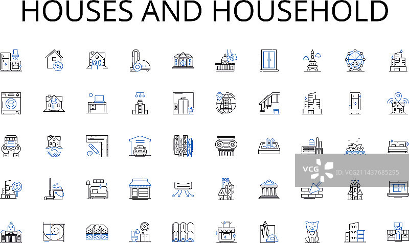 房屋和家庭用品线性图标合集图片素材