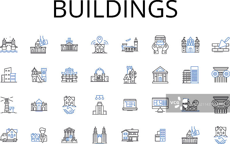 房屋塔楼建筑线性图标合集图片素材