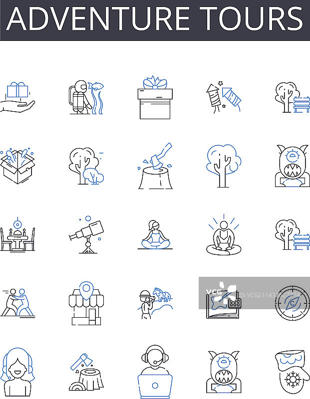 生态旅行探险之旅线条图标合集图片素材