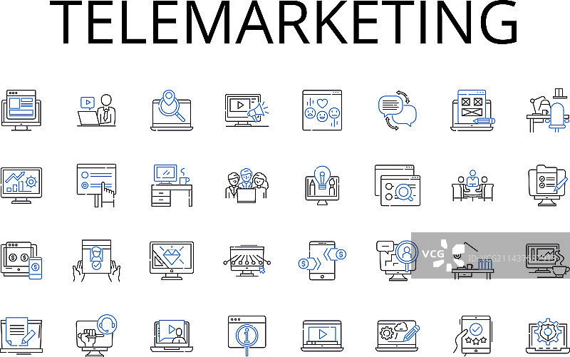 电话销售线条图标集：陌生电话图片素材