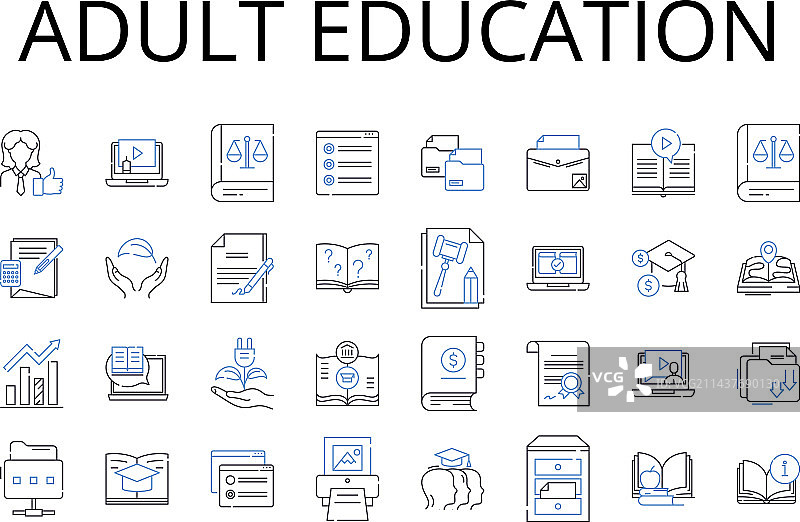 成人教育线性图标集图片素材