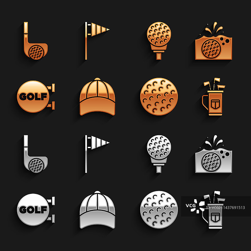 棒球帽、高尔夫球与球杆水袋套装图片素材