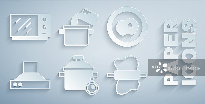 烹饪锅、炒鸡蛋和厨房抽油烟机套装图片素材