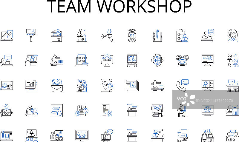 团队研讨会线性图标合集图片素材