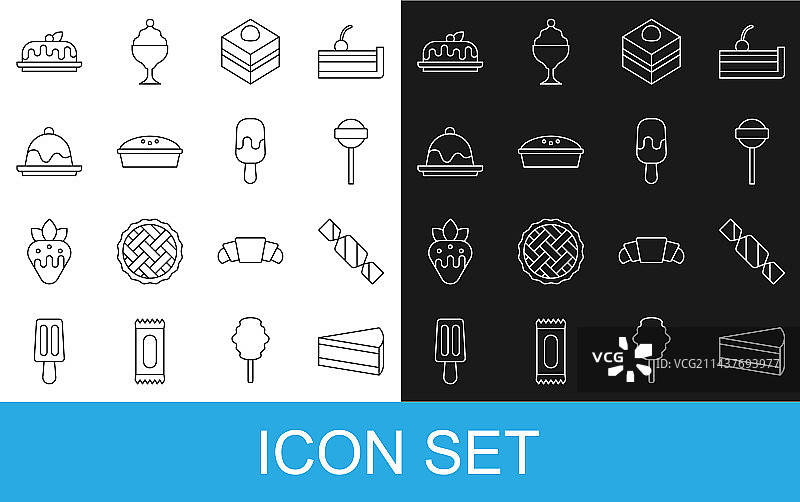 线条画：蛋糕、糖果、棒棒糖、布朗尼图片素材