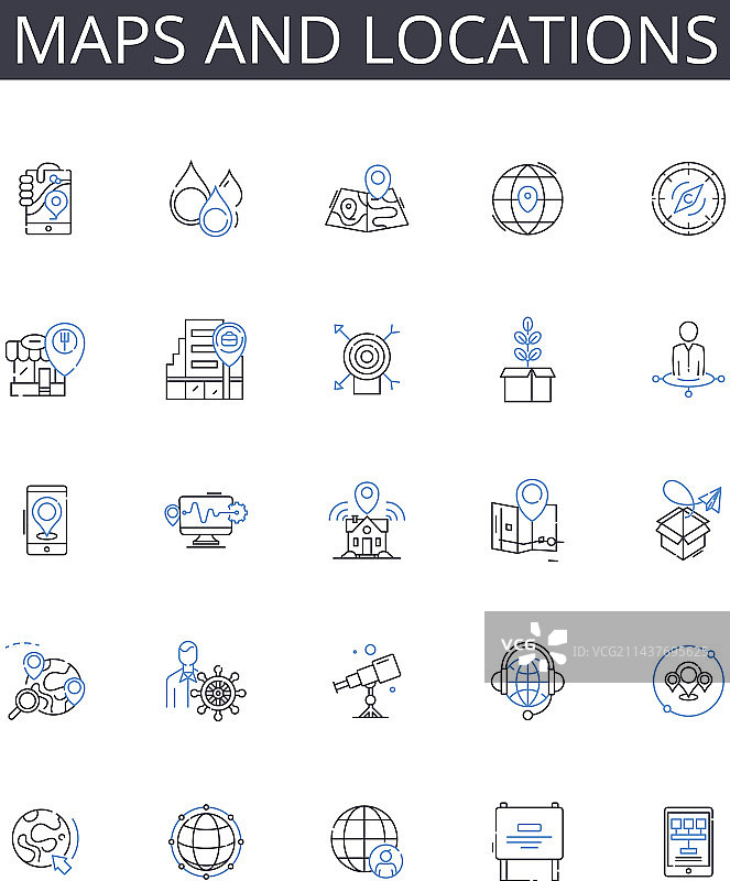 地图和位置线性图标合集图片素材