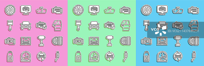 汽车消声器轮胎车门后视镜套装图片素材