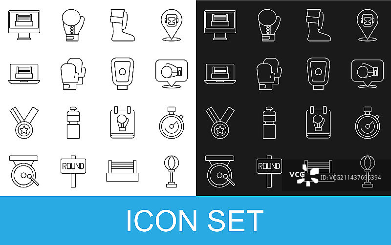 线条拳击沙袋秒表拳击手套图片素材