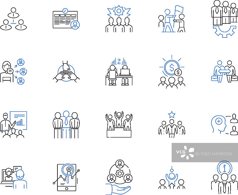 相互依存的合作线性图标合集图片素材