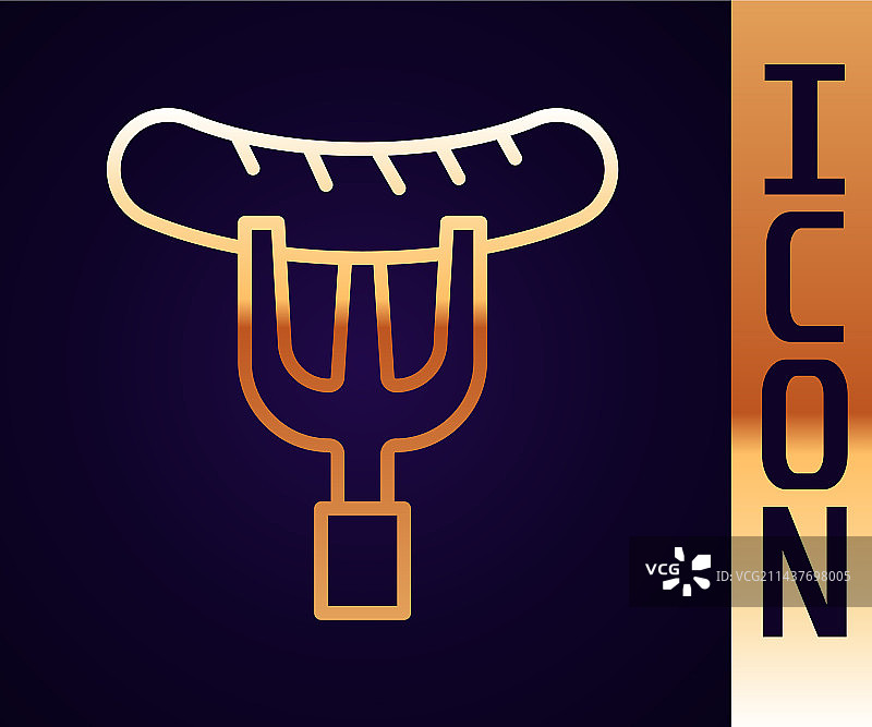 叉子上的金色线条香肠图标图片素材