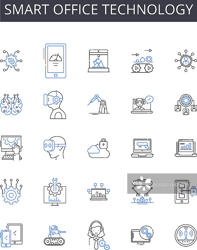 智能办公技术线性图标合集图片素材