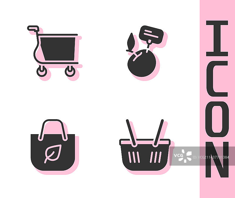 带有回收标志的购物篮手推车套装图片素材