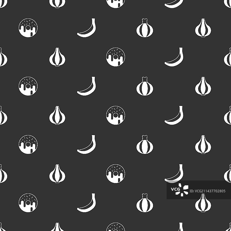 洋葱、大蒜、甜甜圈和香蕉的无缝图案图片素材