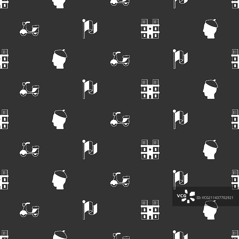 巴黎圣母院、法国男人和滑板车图片素材