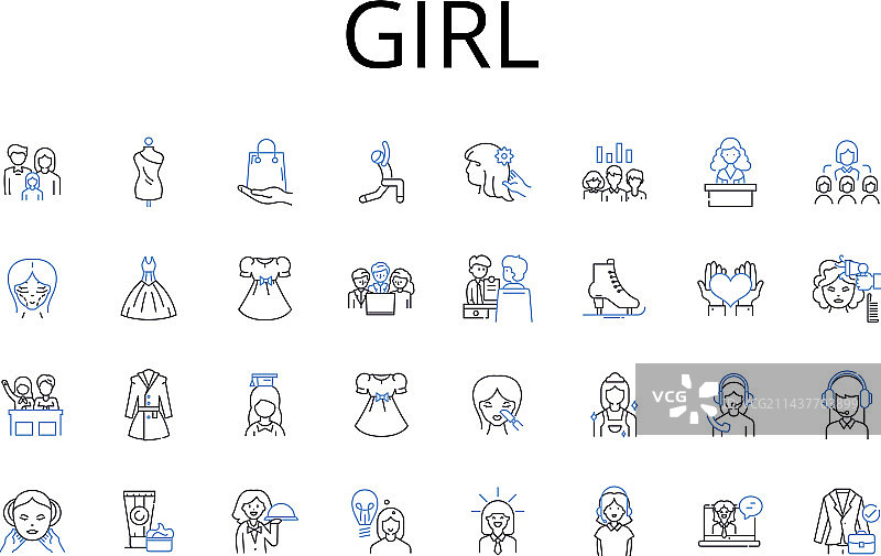 女性人物线条图标合集图片素材