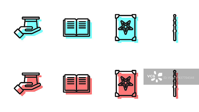 手持魔术帽魔法书线条合集图片素材