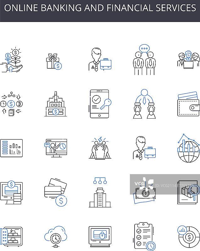 在线银行和金融服务线性图标图片素材