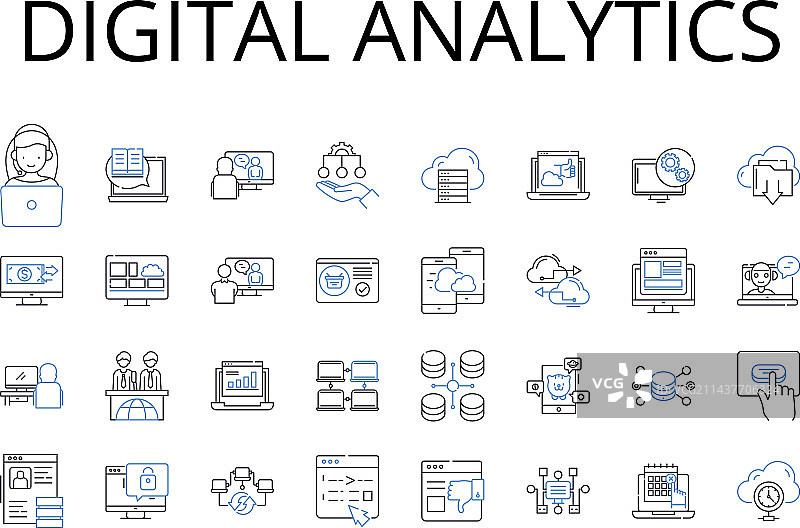 数字分析线性图标集合图片素材