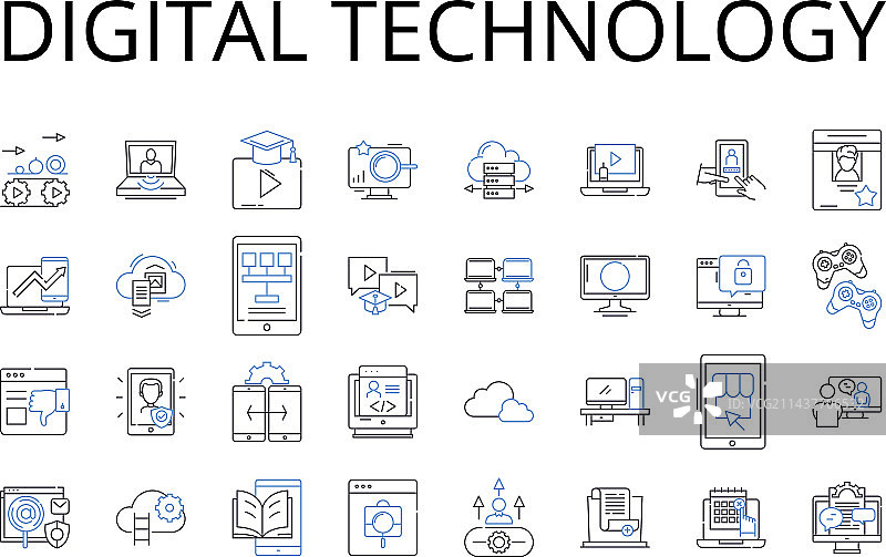 电脑数位科技线性图标合集图片素材