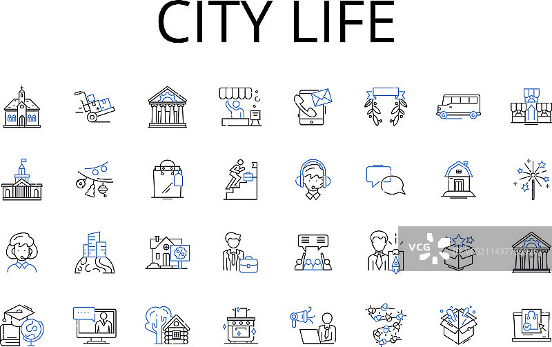 城市生活线条图标合集：乡村生活图片素材