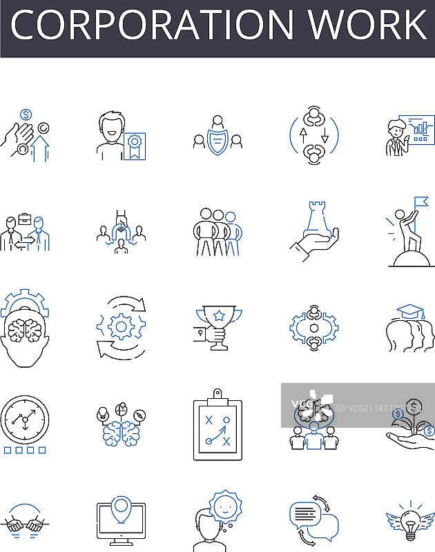 公司工作线条图标合集放松图片素材