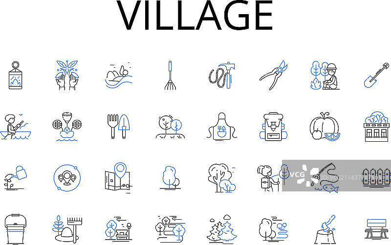 村庄线性图标合集：小村镇图片素材