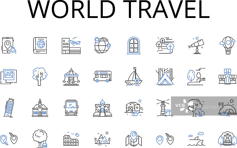 世界旅行线性图标合集：环球之旅图片素材