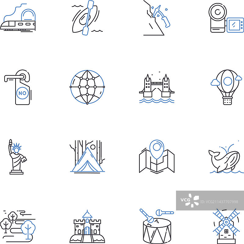 与世隔绝的岛屿度假胜地线性图标合集图片素材