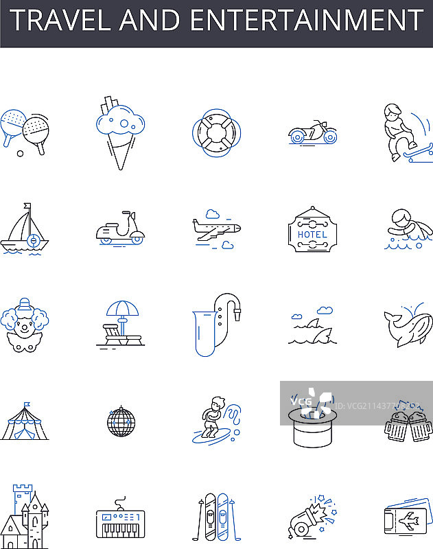 旅行和娱乐线性图标合集图片素材