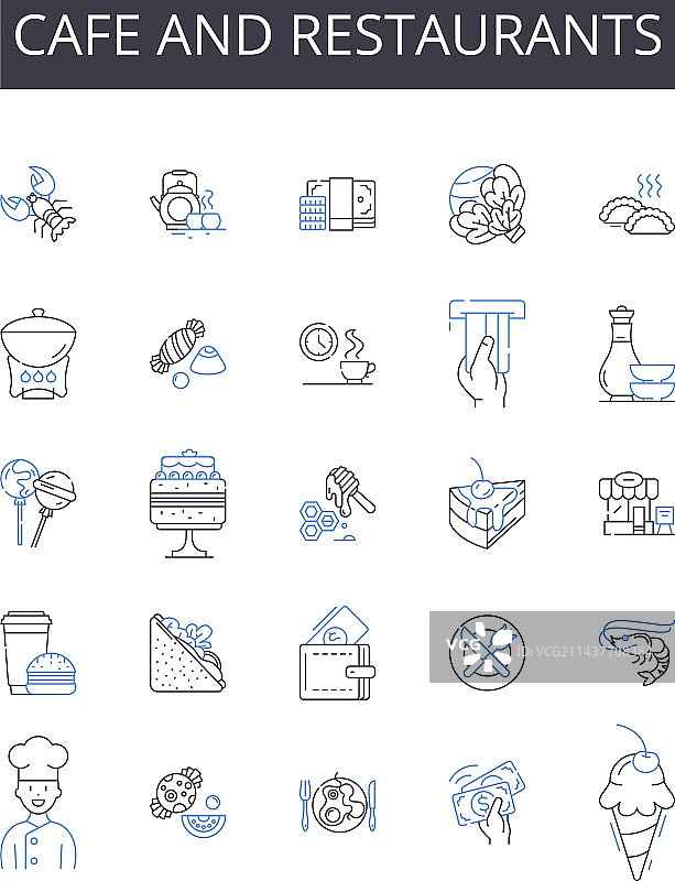 咖啡馆和餐馆线性图标合集图片素材