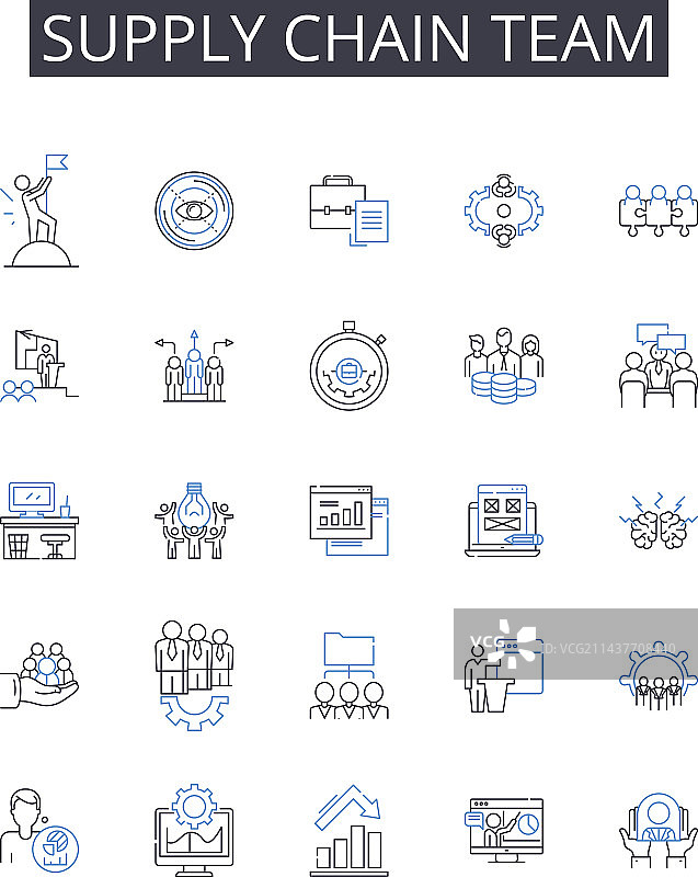 供应链团队线性图标集合销售图片素材