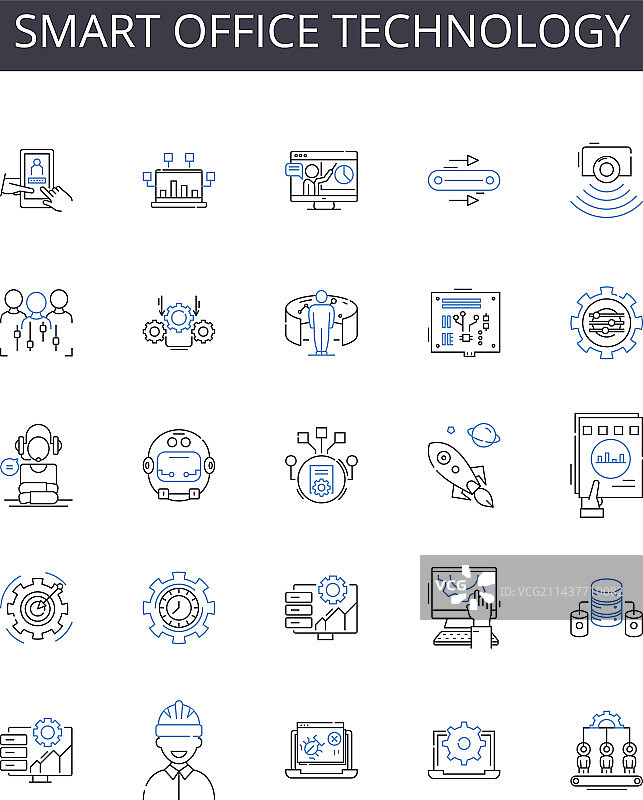 智能办公技术线性图标合集图片素材