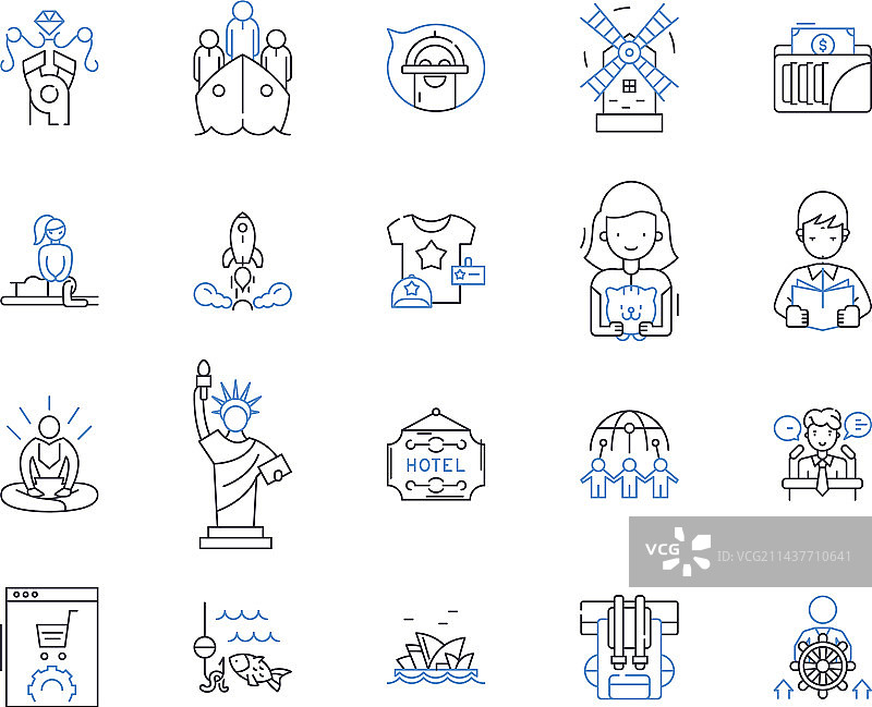 奇幻旅行探险线性图标合集图片素材