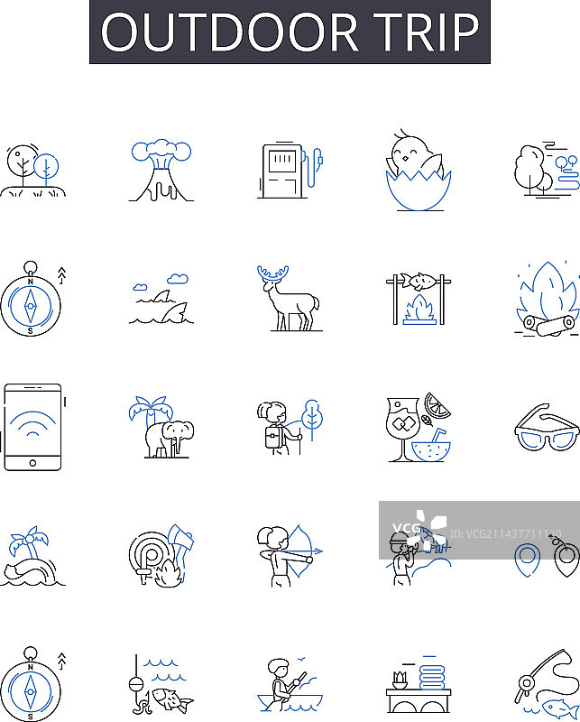 海滩度假户外旅行线条图标合集图片素材