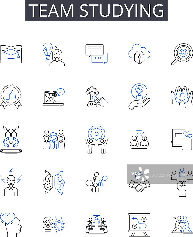 团队学习线性图标集：纽带与信任图片素材