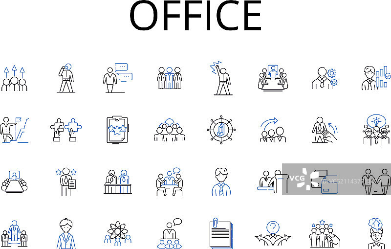 办公室线条图标合集：工作场所与公司图片素材